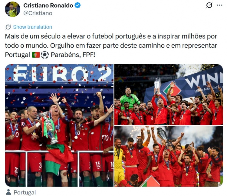 开云体育官网-葡足协成立112周年！C罗晒队史三冠：身披战袍为国出征，倍感自豪